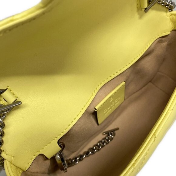 Auth GUCCI GG Marmont Quilted Leather Super Mini Bag 476433 Yellow Light Leather - Picture 14 of 16